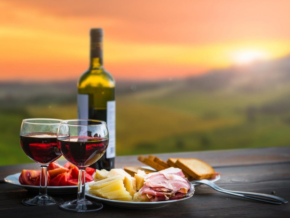 Wine and Cheese during Sunset