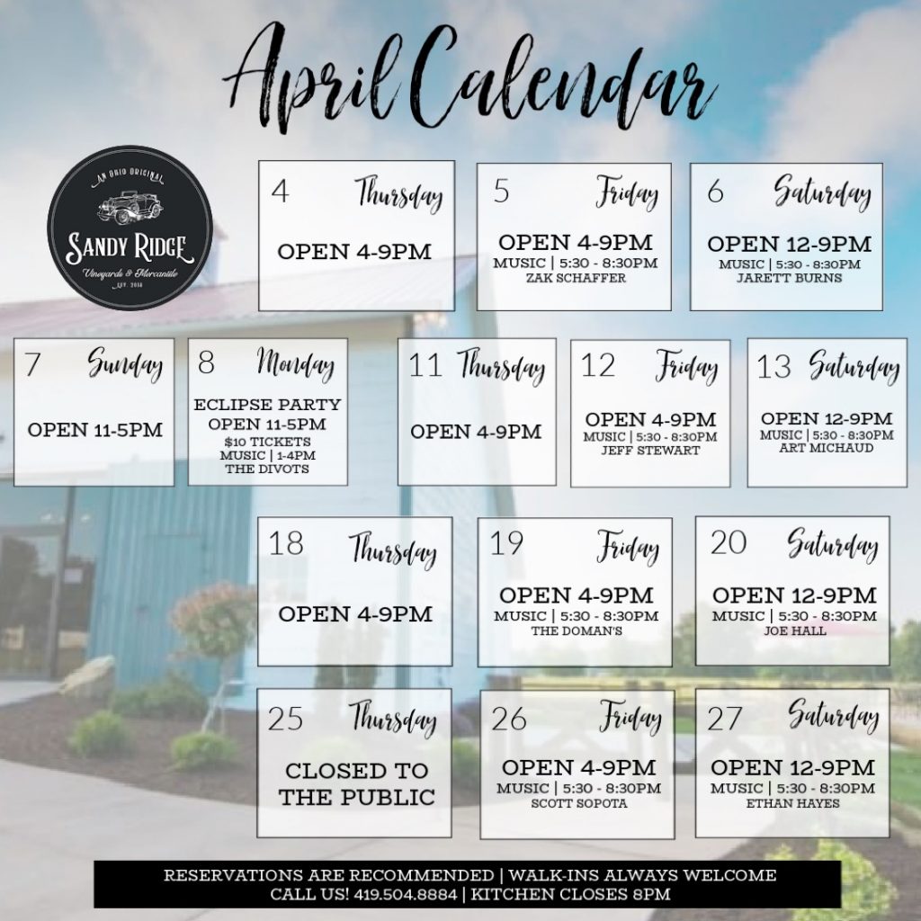 SandyRidge April Calendar